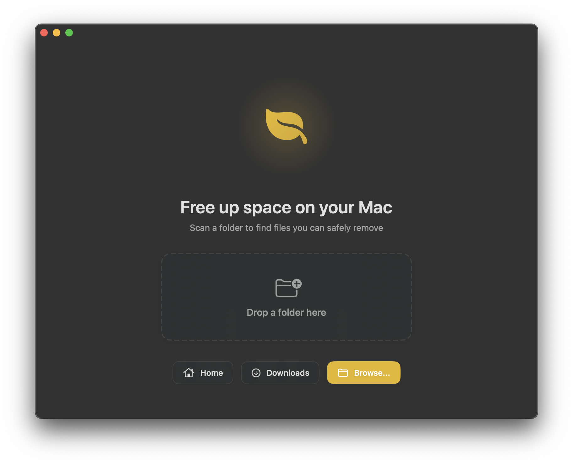 Sweepo Mac disk cleanup app welcome screen showing scan options